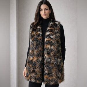 Akira Chicago black label luxury faux fur Fox long sleeveless lined vest OS